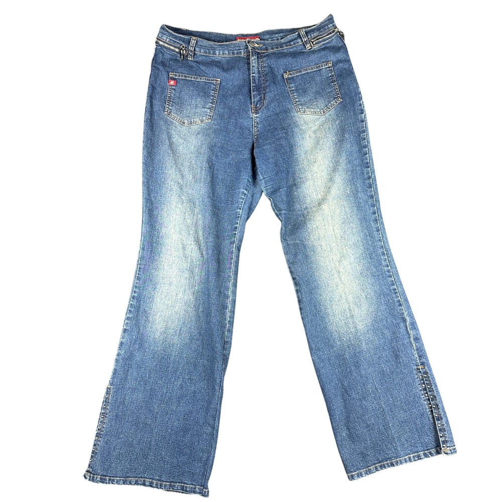 Americana Blues Womens 16 Flare Jeans Western Cowgirl Rodeo Studded Slit Hem